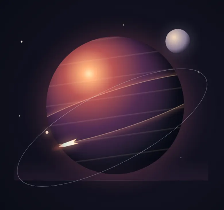 Space Adventure Emberfall key art: an ember-lit ringed planet